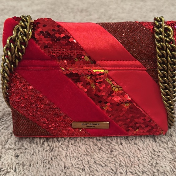 Red and Gold Sequin Kurt Geiger Kensington Chinese New Year Shoulder Bag - Picture 2 of 8